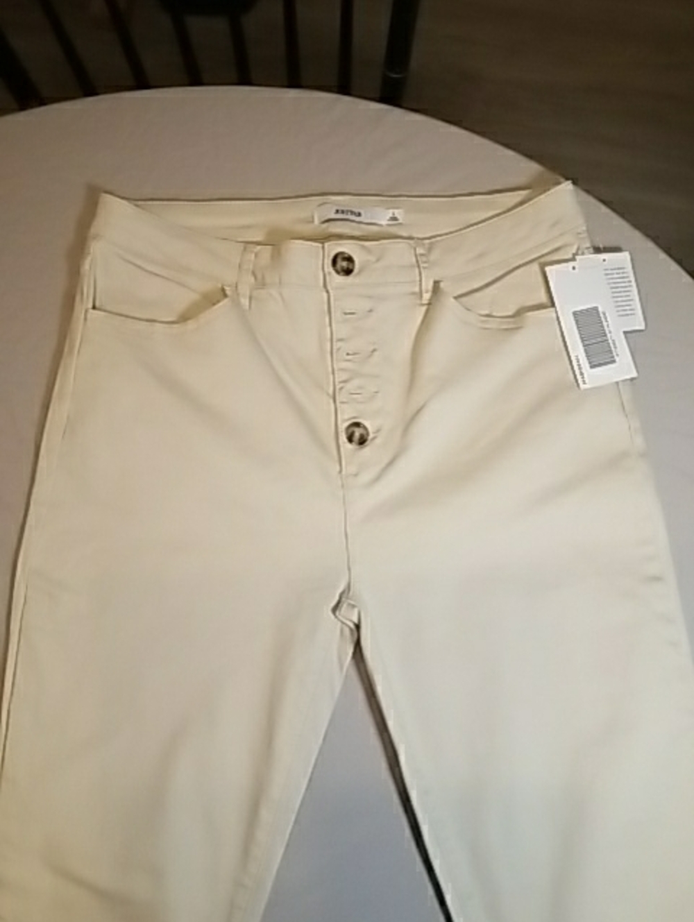 Cream High-Rise Button-Front Pants